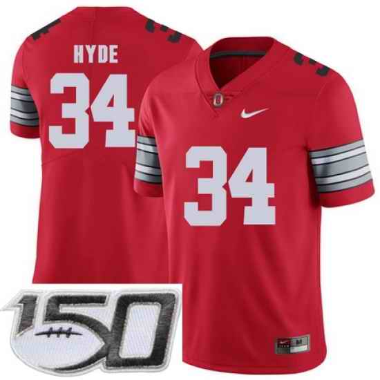 Ohio State Buckeyes 34 Carlos Hyde Red 2018 Spring Game College Football Limited Stitched 150th Anniversary Patch Jersey